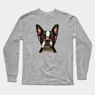 Cutest Boston Terrier with Red Glasses Long Sleeve T-Shirt